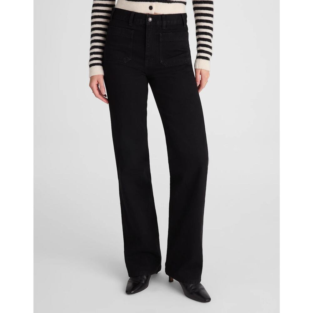 Madewell Petite Cleo Straight Jean High Rise Rigid Denim Black Size 28P NWT